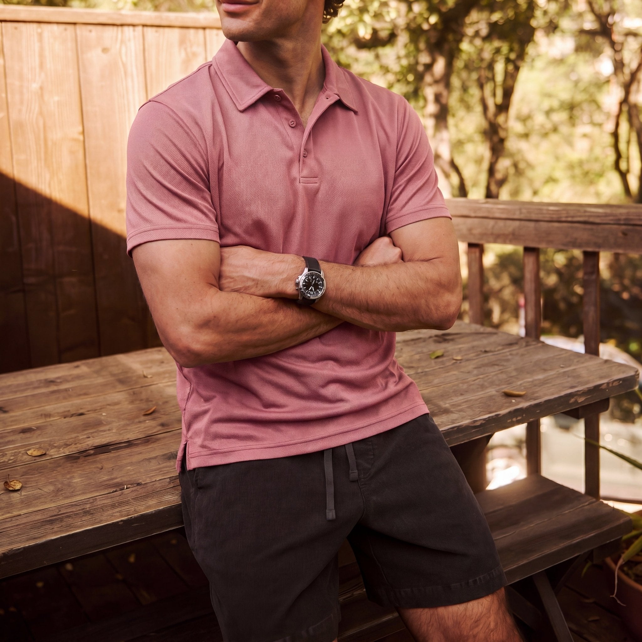 MAGCOMSEN Men's Golf Quick Dry Polo Shirt Grey Pink by MAGCOMSEN #Color_Grey Pink