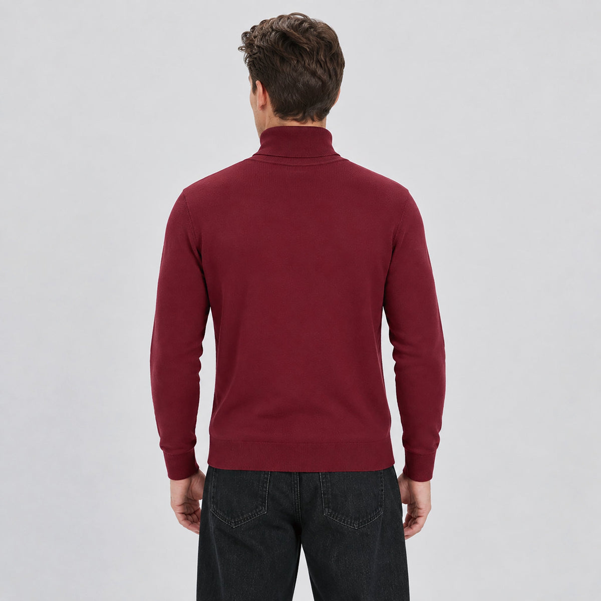 Men's Lightweight Knit Turtleneck Sweater Wine Red by MAGCOMSEN