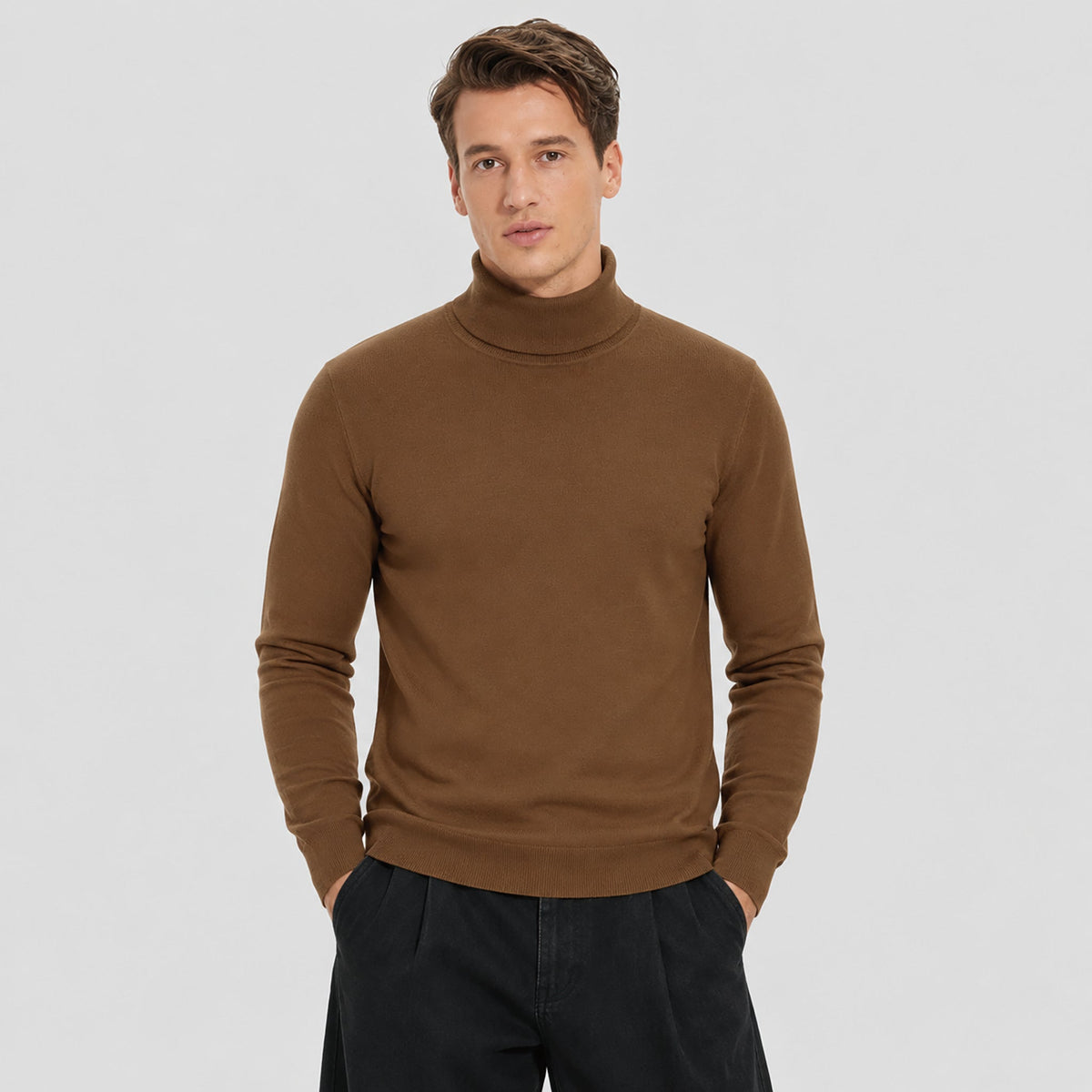 Men's Lightweight Knit Turtleneck Sweater Camel by MAGCOMSEN
