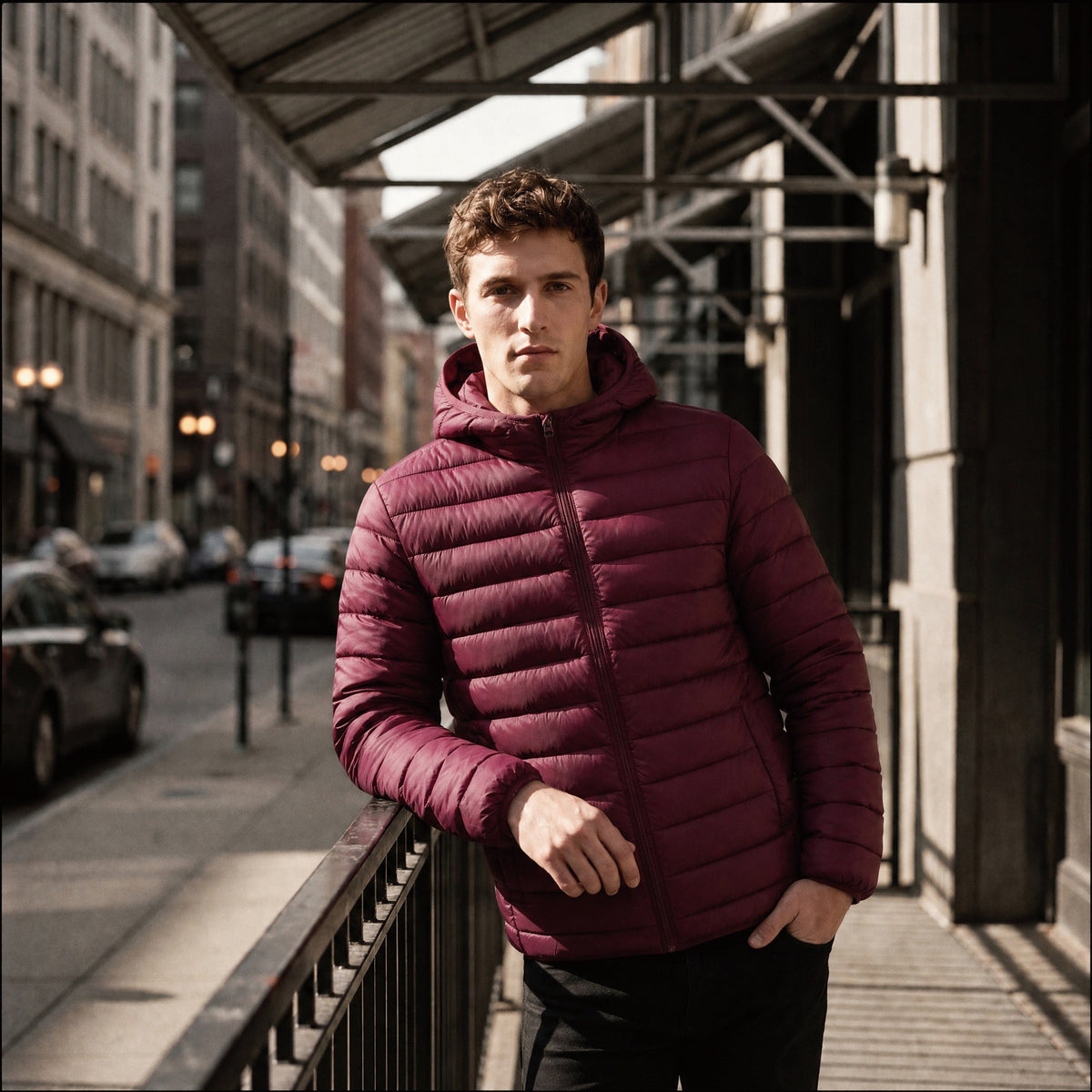 Wine MAGCOMSEN Men's Lightweight Quilted Lined Hooded Puffer Jacket in #Color_Wine