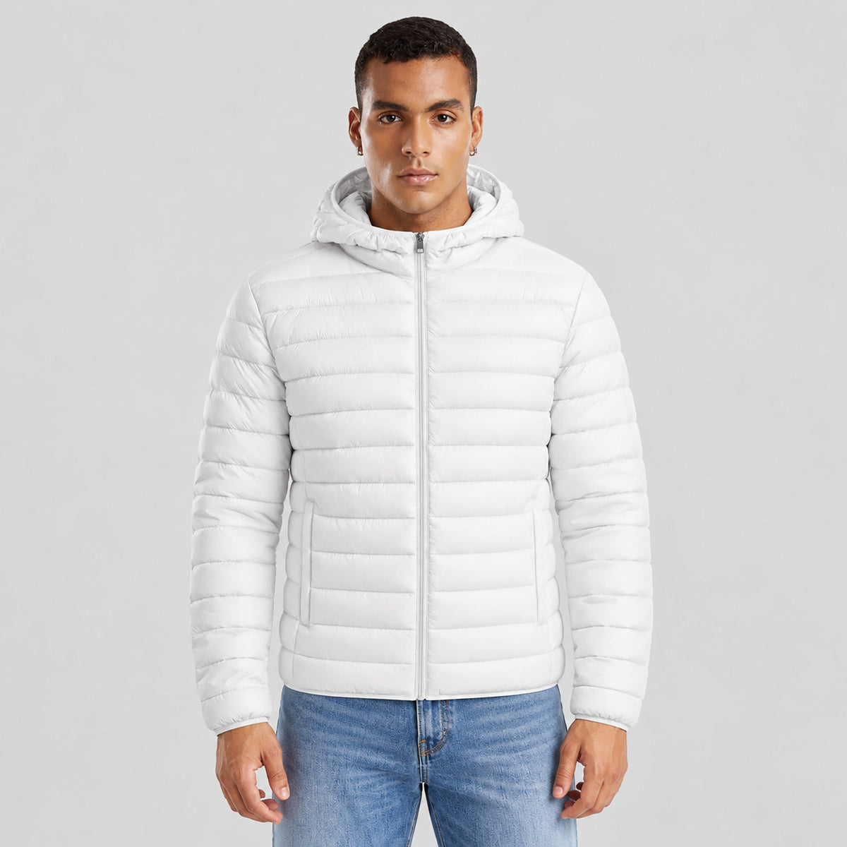 Men's Lightweight Quilted Lined Hooded Puffer Jacket White by MAGCOMSEN