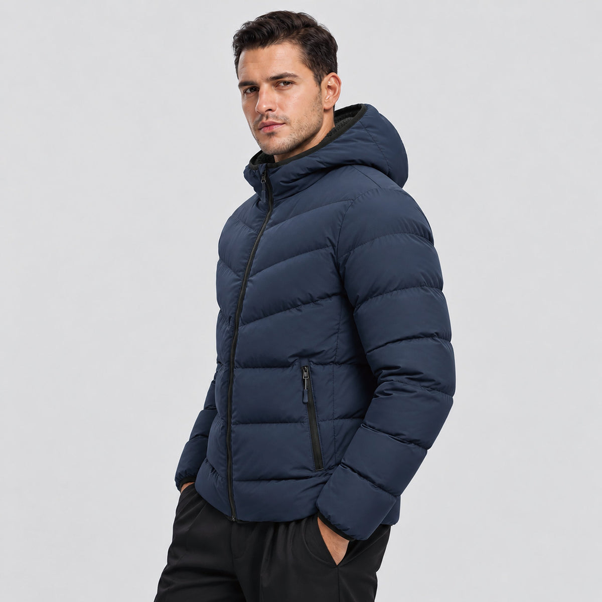 Navy MAGCOMSEN Men's Lightweight Quilted Puffer Jacket with Hood in #Color_Navy