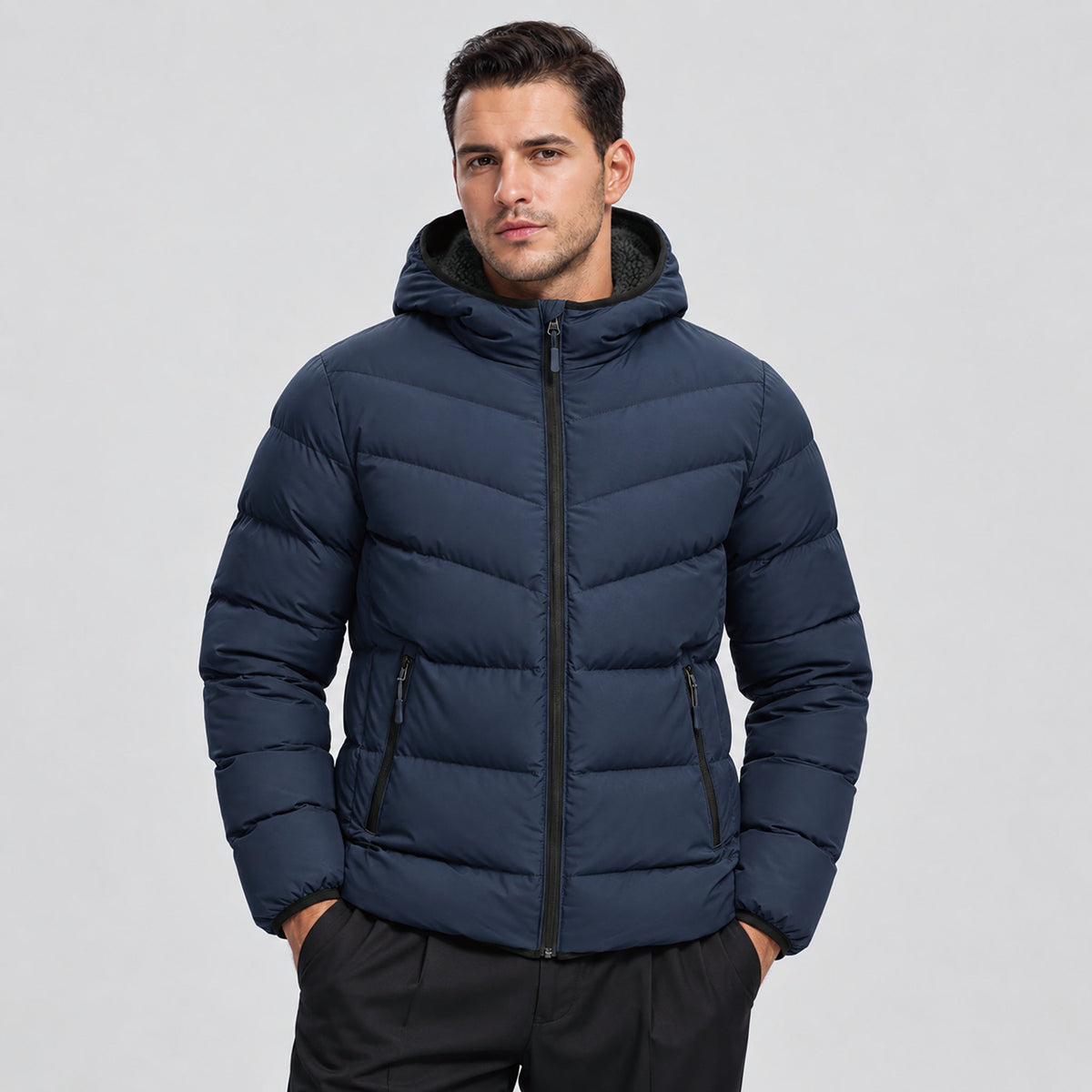 Navy MAGCOMSEN Men's Lightweight Quilted Puffer Jacket with Hood in #Color_Navy