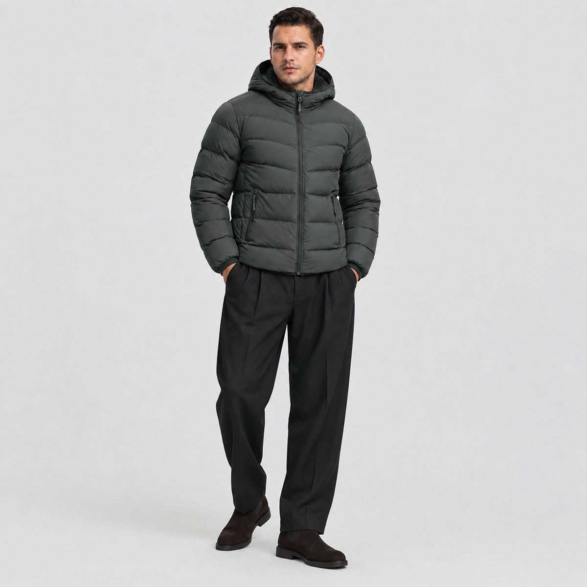 Dark Grey MAGCOMSEN Men's Lightweight Quilted Puffer Jacket with Hood in #Color_Dark Grey