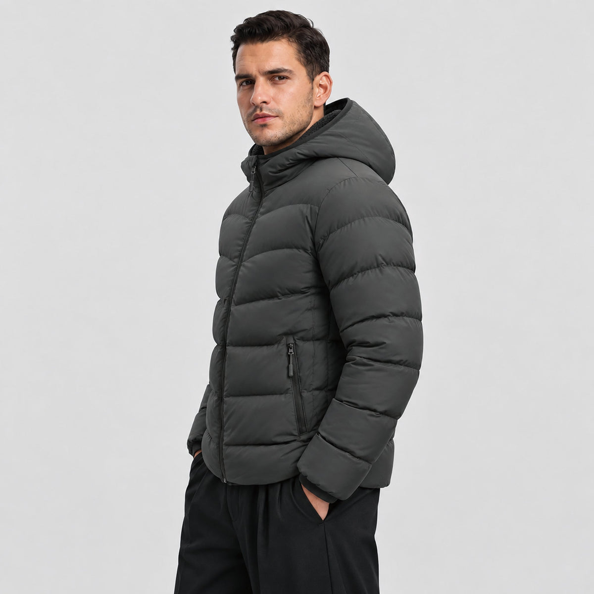 Dark Grey MAGCOMSEN Men's Lightweight Quilted Puffer Jacket with Hood in #Color_Dark Grey