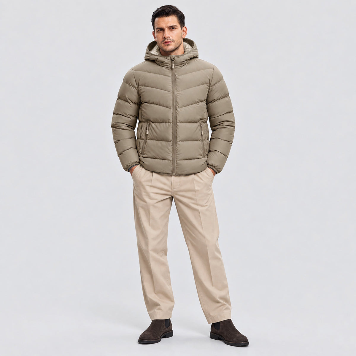 Coffee Brown MAGCOMSEN Men's Lightweight Quilted Puffer Jacket with Hood in #Color_Coffee Brown