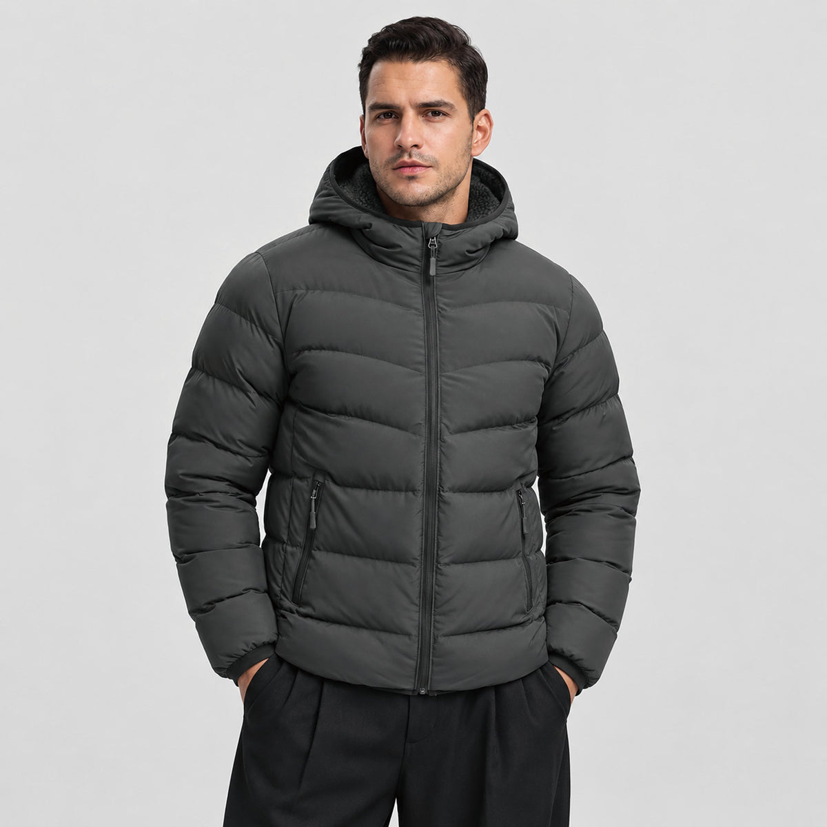 Dark Grey MAGCOMSEN Men's Lightweight Quilted Puffer Jacket with Hood in #Color_Dark Grey
