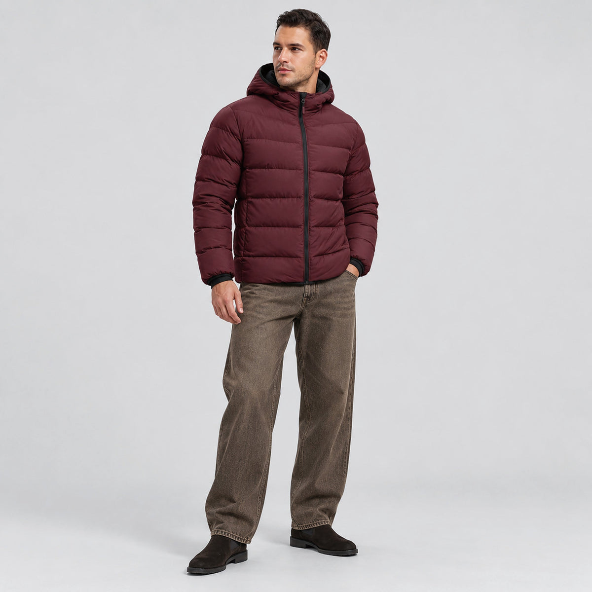 Wine Red MAGCOMSEN Men's Lightweight Quilted Puffer Jacket with Hood in #Color_Wine Red
