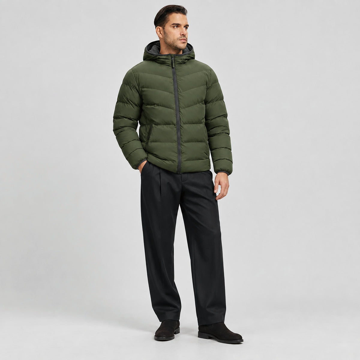 Army Green MAGCOMSEN Men's Lightweight Quilted Puffer Jacket with Hood in #Color_Army Green