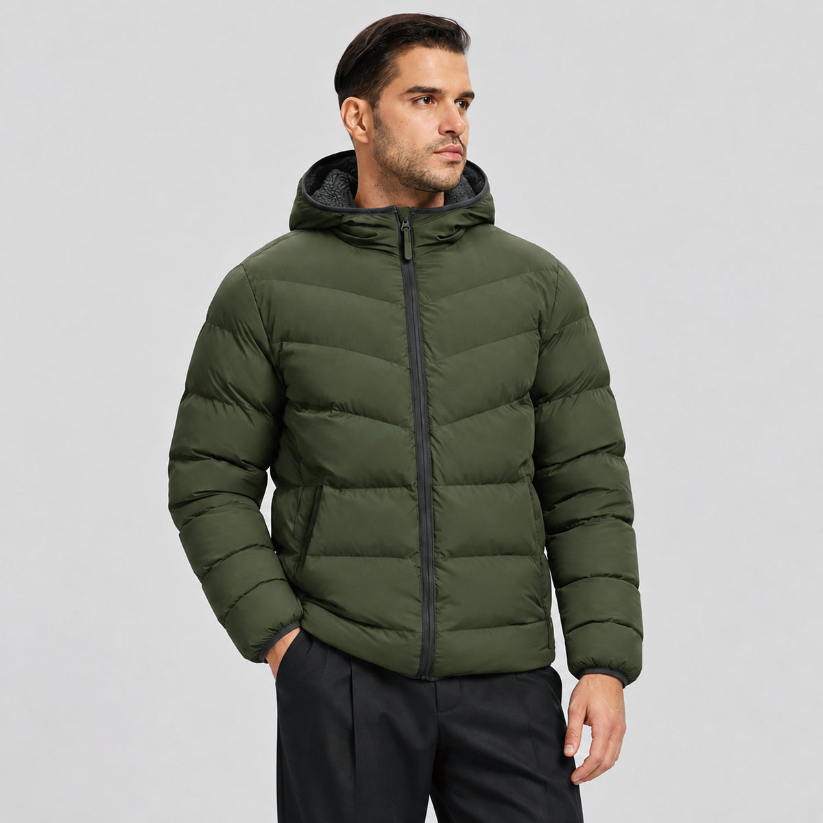 Army Green MAGCOMSEN Men's Lightweight Quilted Puffer Jacket with Hood in #Color_Army Green