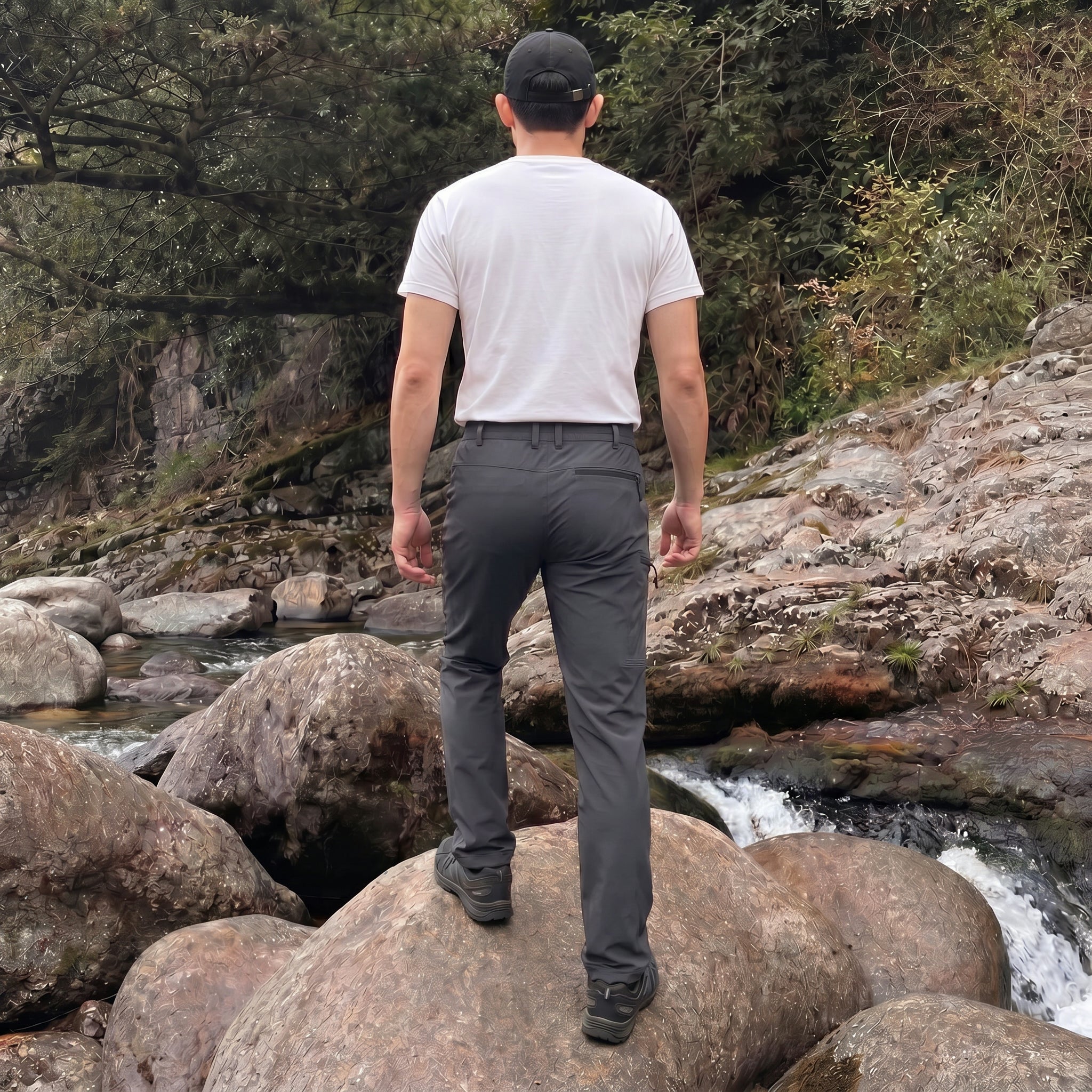 Men's Lightweight Ripstop Hiking Pants - Water Resistant 6 Pocket Cargo Pants Dark Grey by MAGCOMSEN