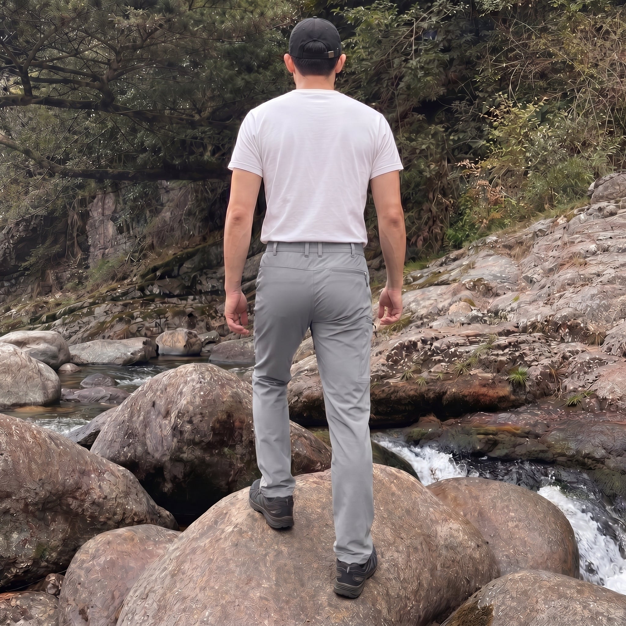 Men's Lightweight Ripstop Hiking Pants - Water Resistant 6 Pocket Cargo Pants Light Grey by MAGCOMSEN