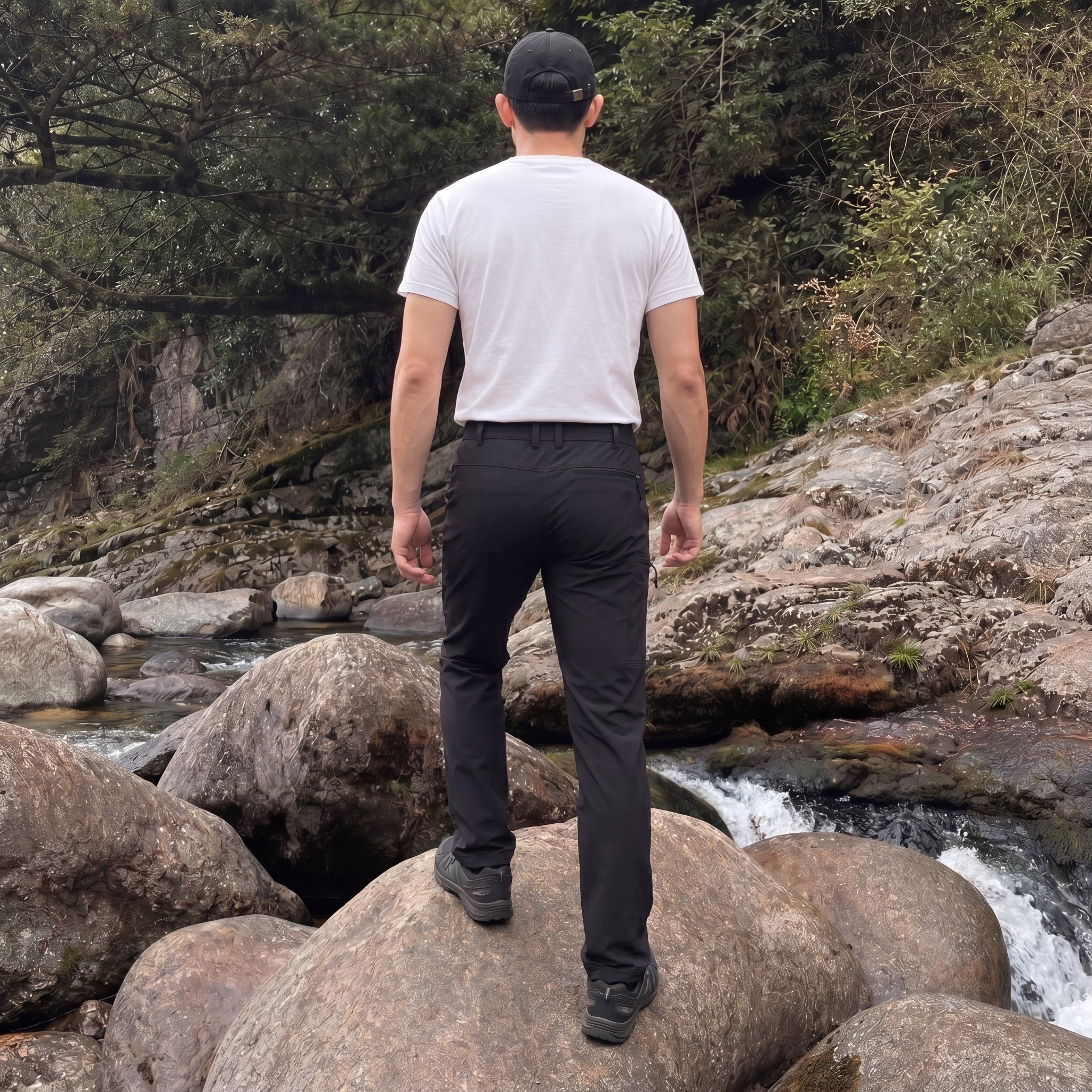 Men's Lightweight Ripstop Hiking Pants - Water Resistant 6 Pocket Cargo Pants Black by MAGCOMSEN