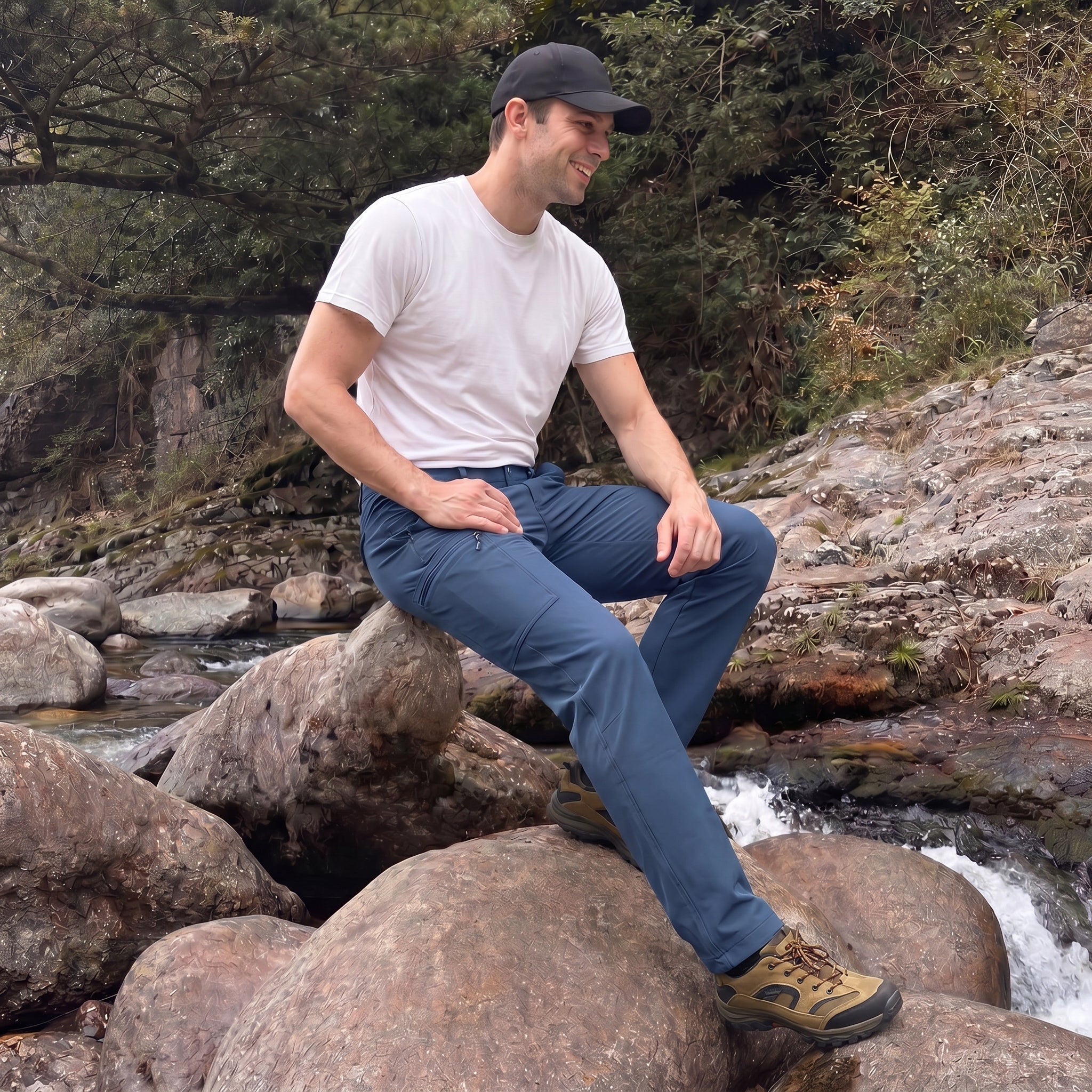 Men's Lightweight Ripstop Hiking Pants - Water Resistant 6 Pocket Cargo Pants Blue by MAGCOMSEN