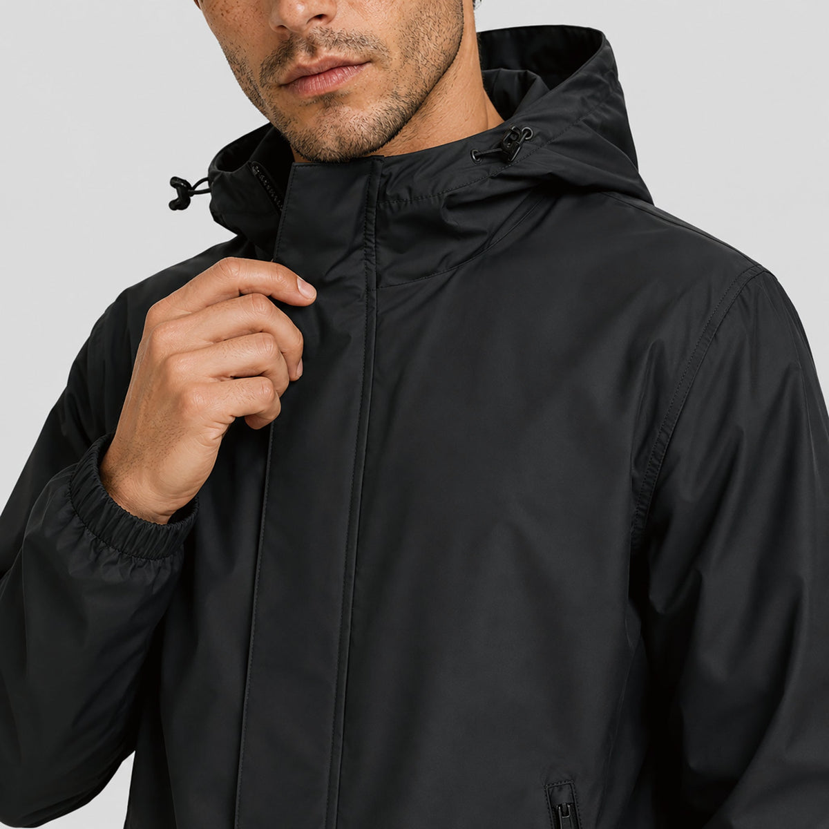 Men's Lightweight Waterproof Rain Jacket Breathable Hooded Windbreaker Shell Black by MAGCOMSEN