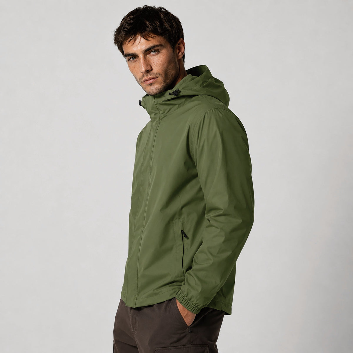 Men's Lightweight Waterproof Rain Jacket Breathable Hooded Windbreaker Shell Army Green by MAGCOMSEN