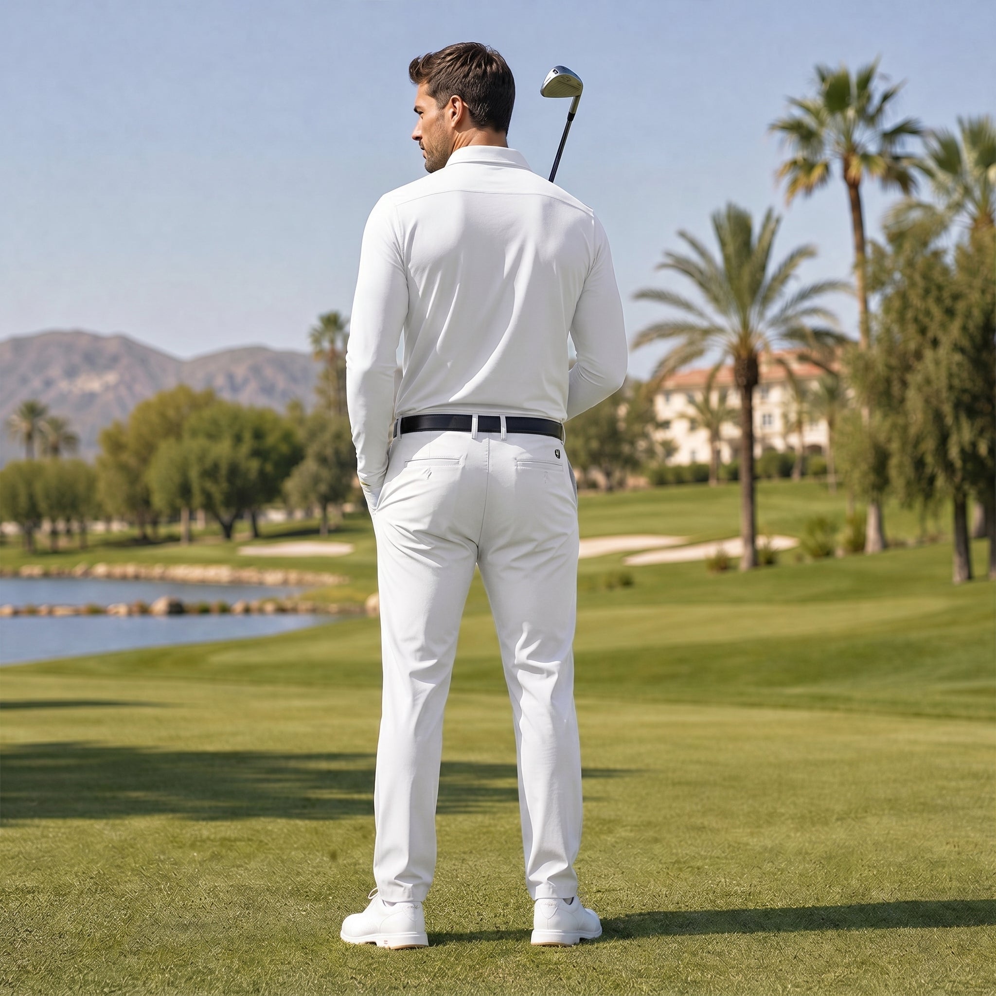 Men‘s Long Sleeve Golf Polo - Moisture Wicking Stretch Performance Shirt White by MAGCOMSEN