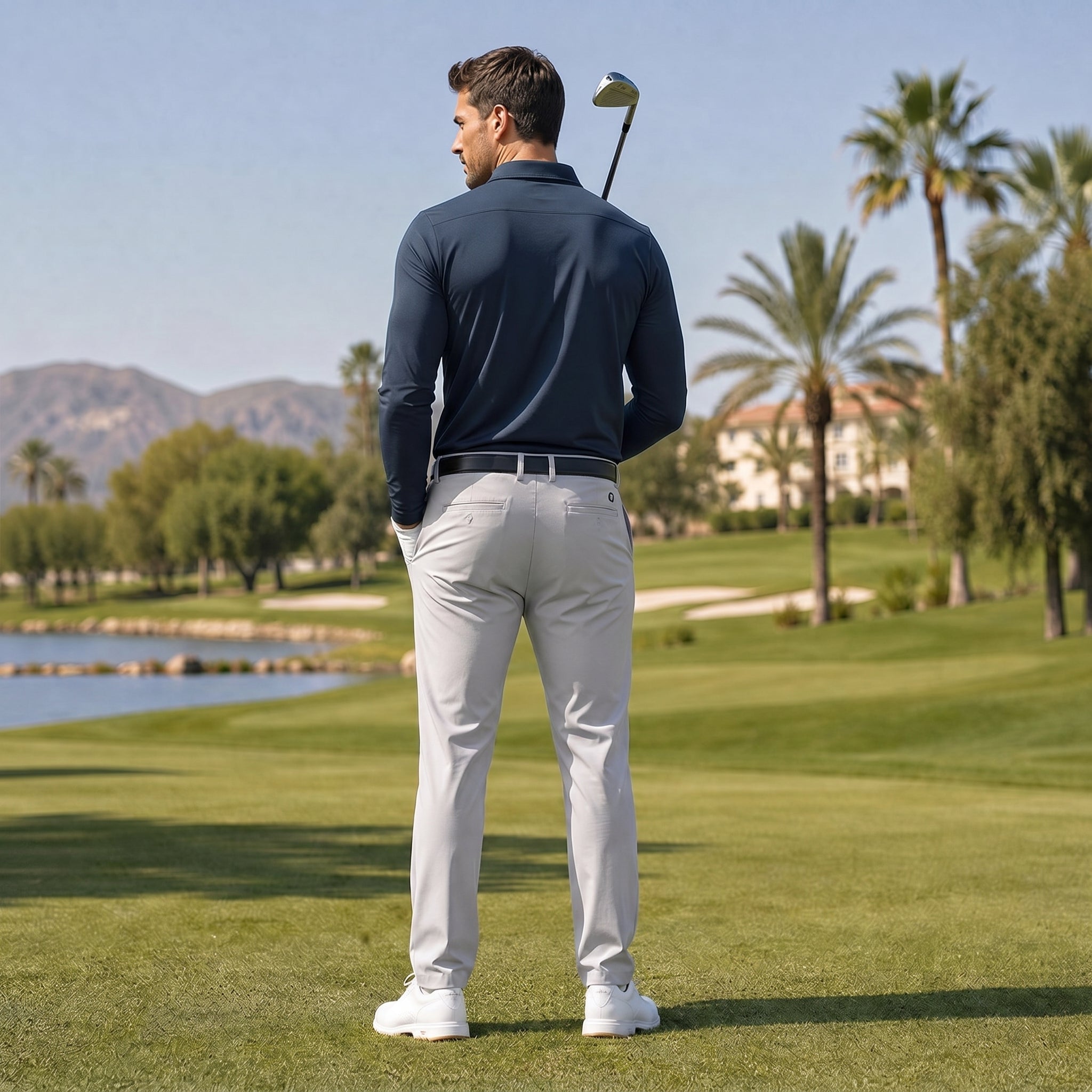 Men‘s Long Sleeve Golf Polo - Moisture Wicking Stretch Performance Shirt Navy by MAGCOMSEN