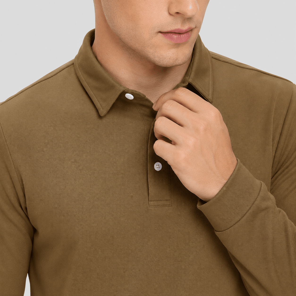 Men's Long Sleeve Quick-Dry Polo Shirt UPF Sun Protection Brown by MAGCOMSEN