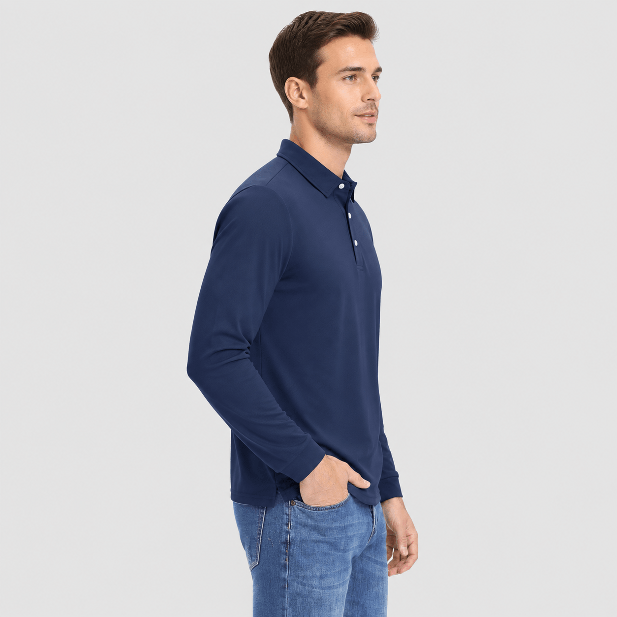Men's Long Sleeve Quick-Dry Polo Shirt UPF Sun Protection Navy by MAGCOMSEN