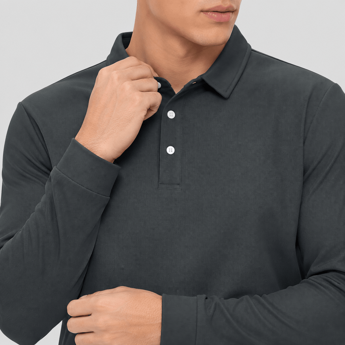 Men's Long Sleeve Quick-Dry Polo Shirt UPF Sun Protection Dark Grey by MAGCOMSEN