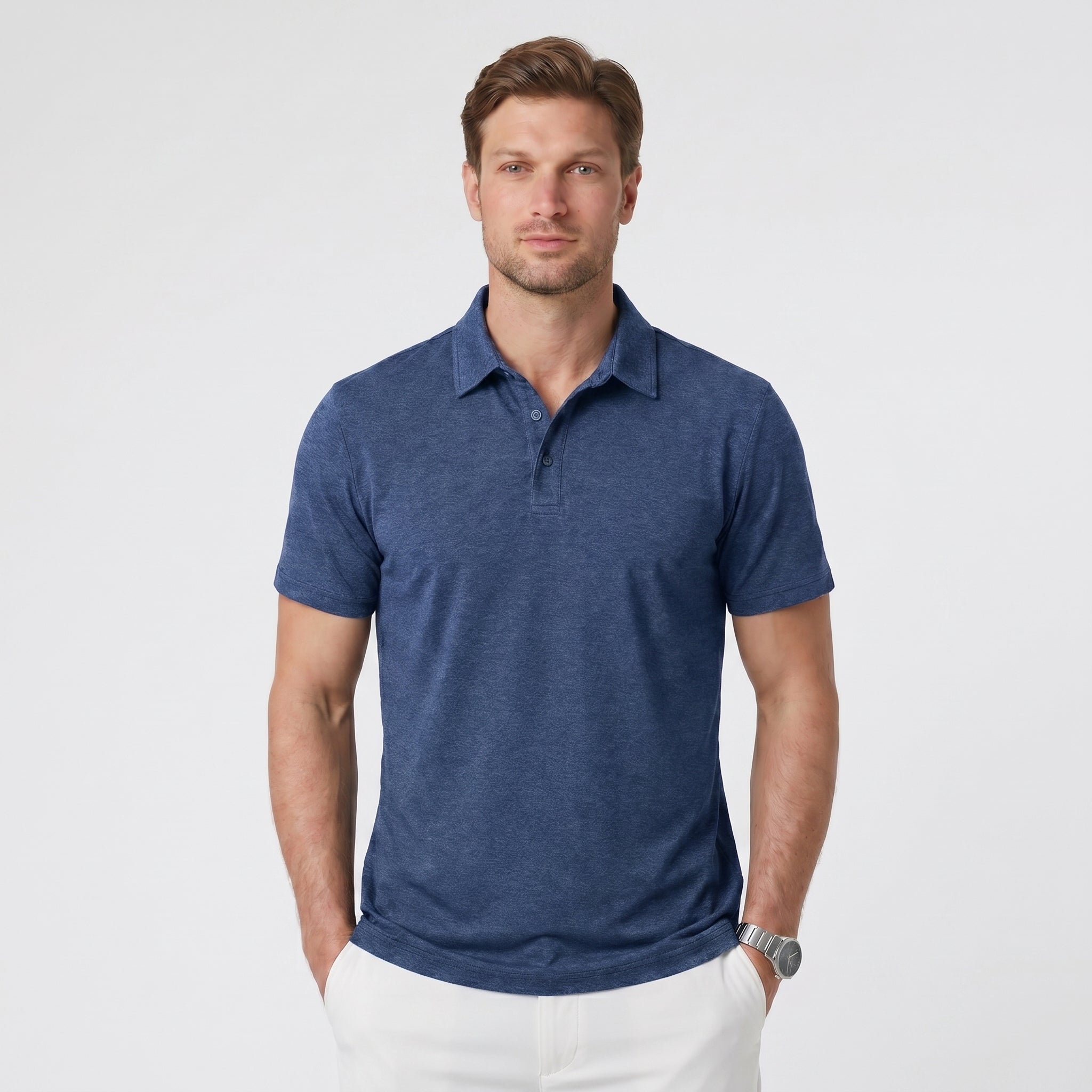 Men's Performance Polo Shirt - Lightweight Outdoor Polo Dark Blue Grey by MAGCOMSEN