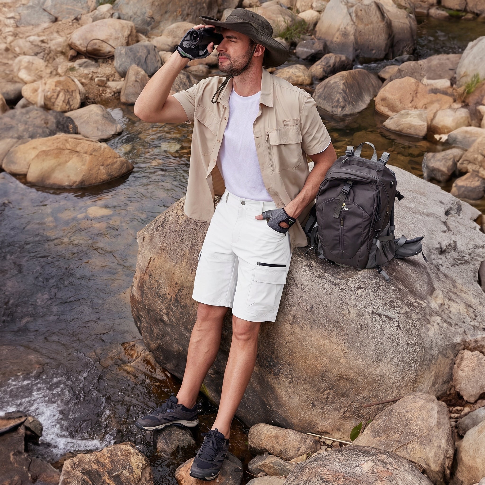 Men's Quick Dry Cargo Shorts White by MAGCOMSEN