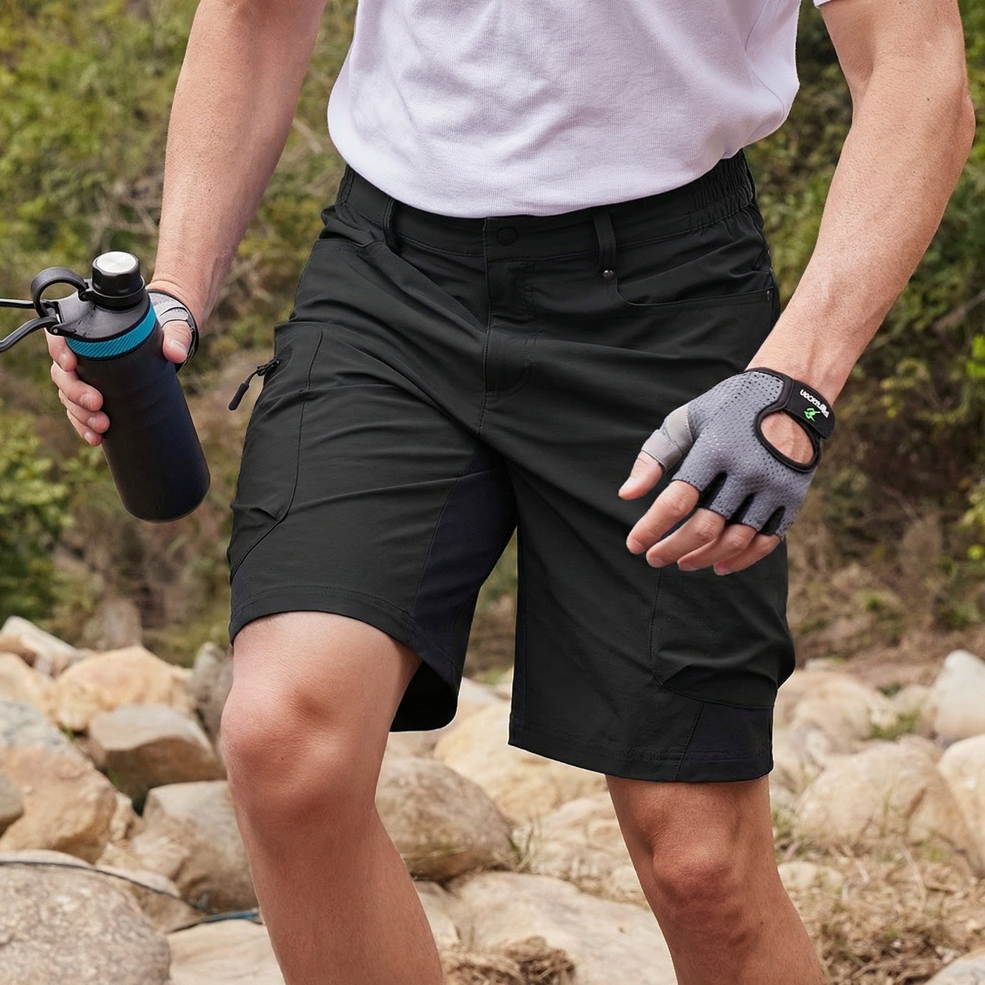 Dark Grey Men's Quick Dry Cargo Shorts - MAGCOMSEN #Color_Black