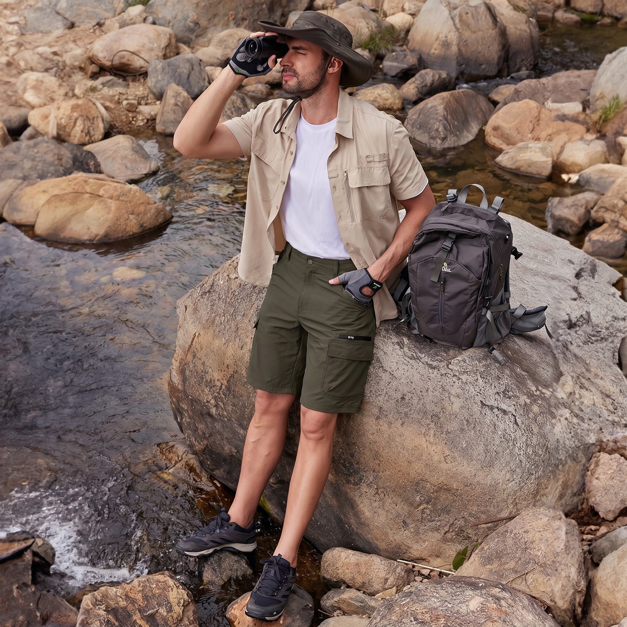 Men's Quick Dry Cargo Shorts Green by MAGCOMSEN