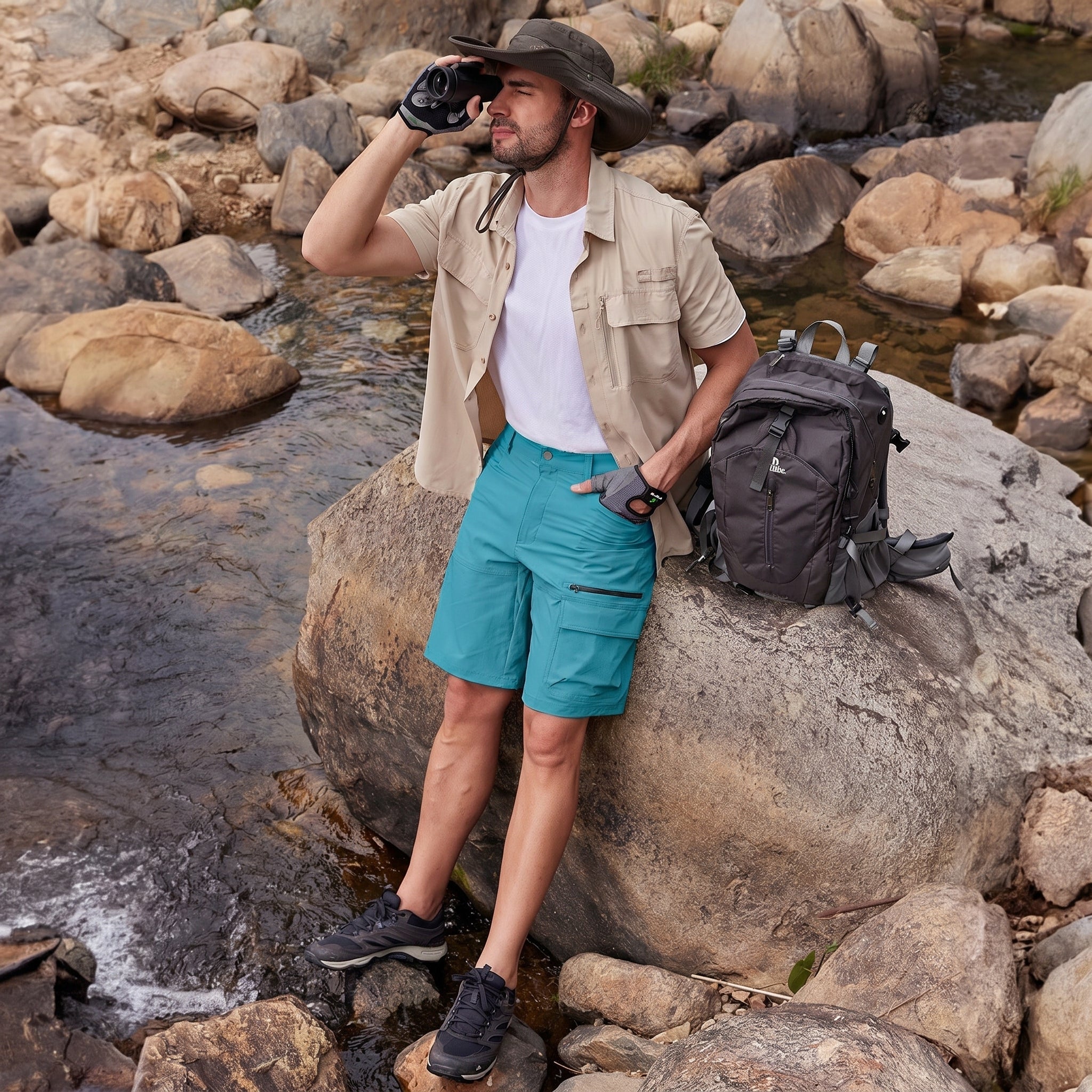 Men's Quick Dry Cargo Shorts Lake Blue by MAGCOMSEN