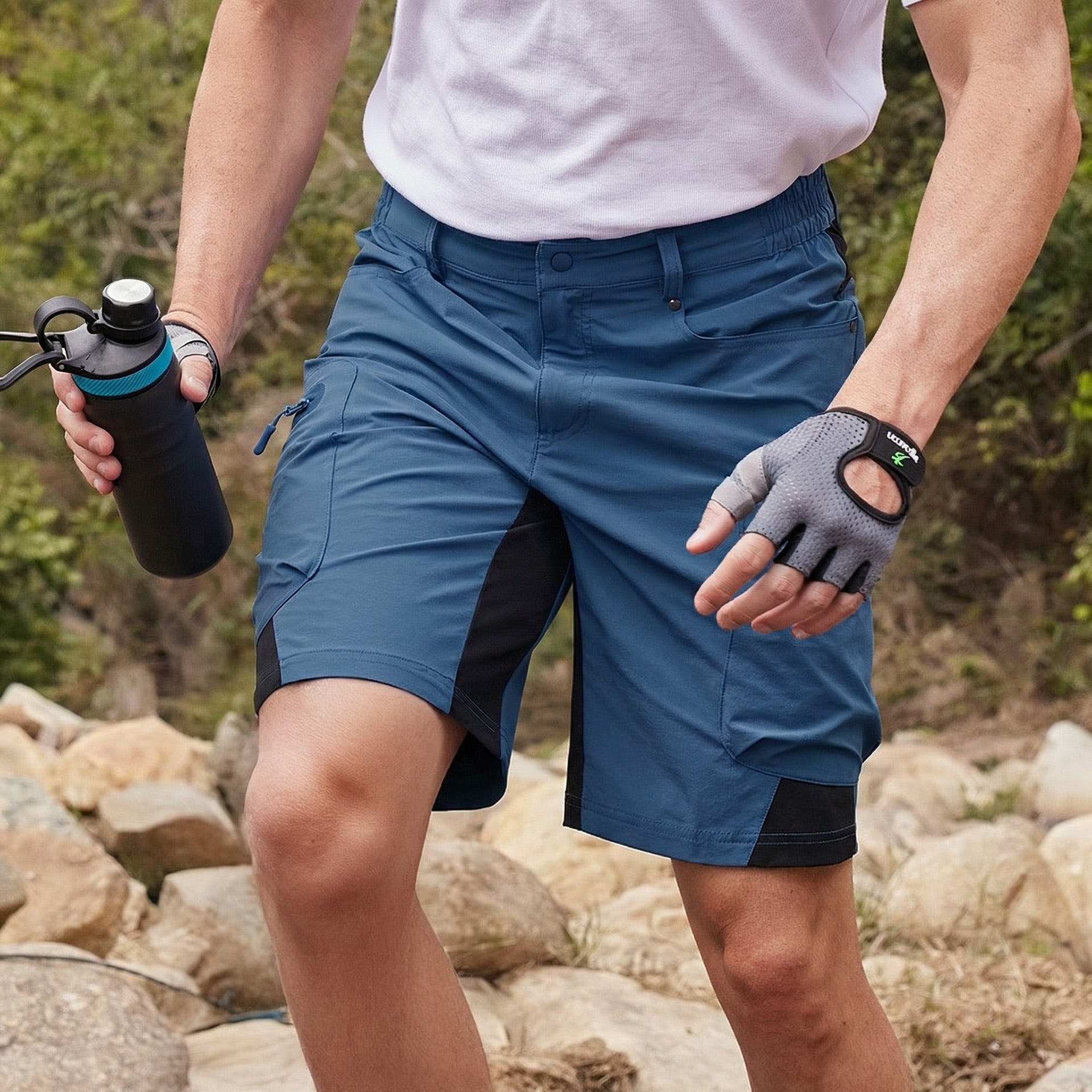 Royal Blue Men's Quick Dry Cargo Shorts - MAGCOMSEN #Color_Blue Grey