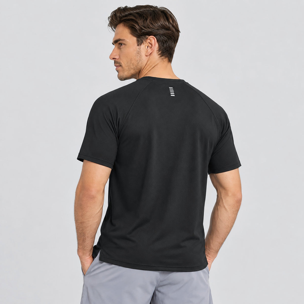 Black MAGCOMSEN Men's Quick Dry Short Sleeve Athletic Shirt Breathable Mesh Workout Top in #Color_Black