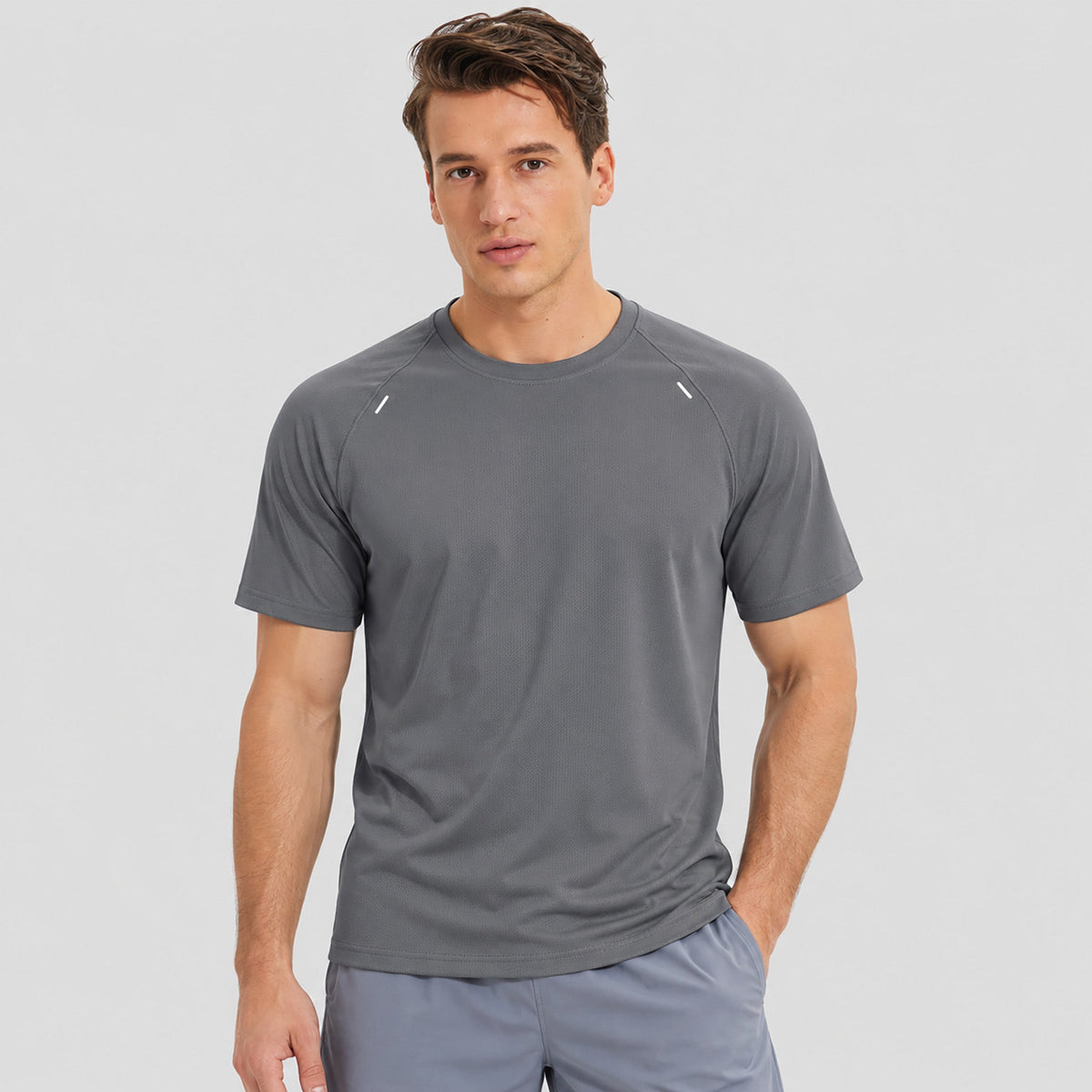 Medium Grey MAGCOMSEN Men's Quick Dry Short Sleeve Athletic Shirt Breathable Mesh Workout Top in #Color_Medium Grey