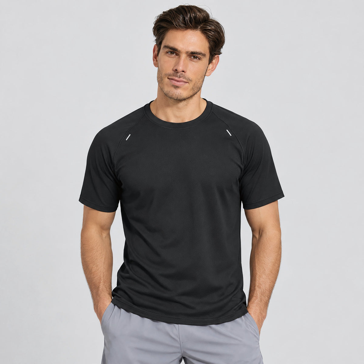 Black MAGCOMSEN Men's Quick Dry Short Sleeve Athletic Shirt Breathable Mesh Workout Top in #Color_Black