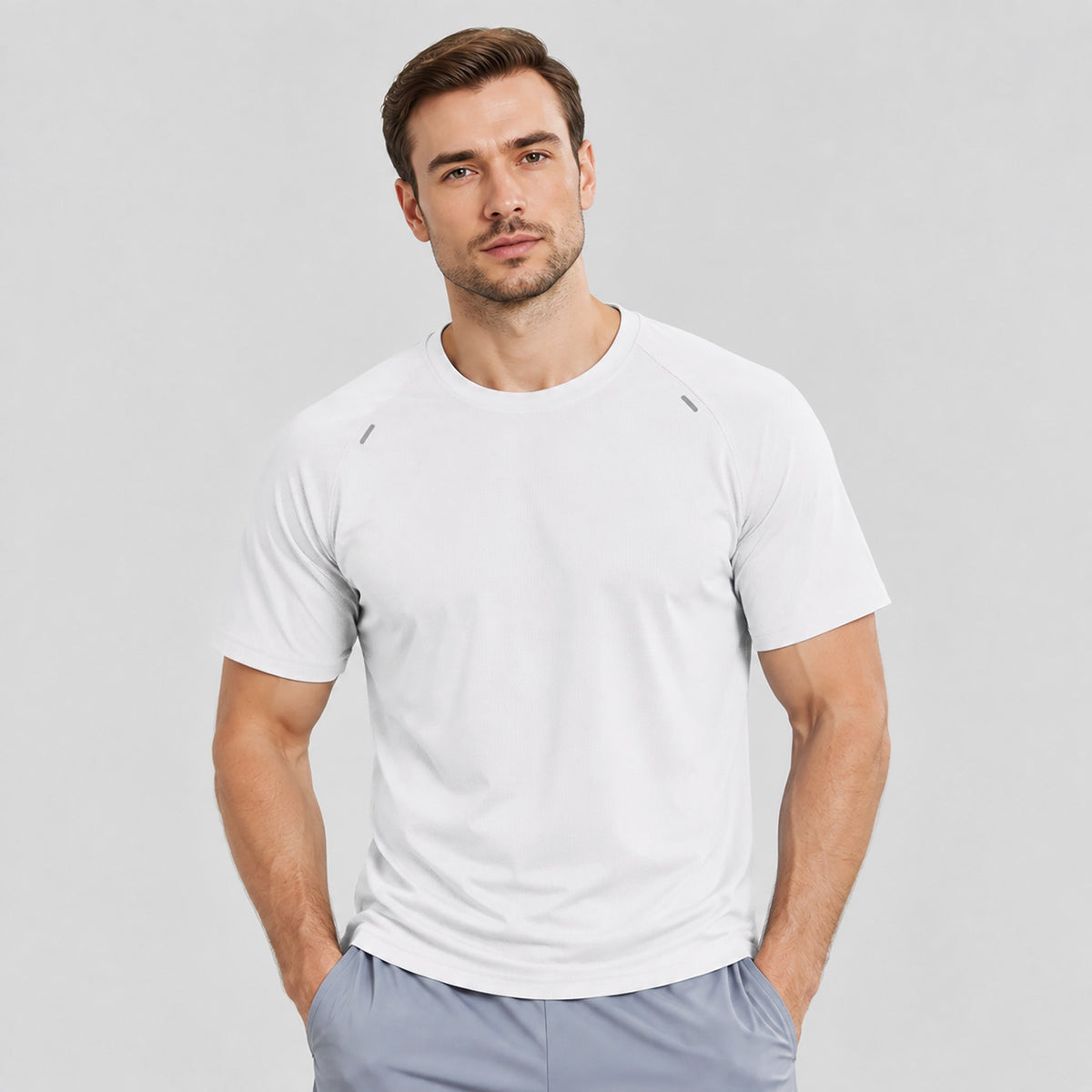 White MAGCOMSEN Men's Quick Dry Short Sleeve Athletic Shirt Breathable Mesh Workout Top in #Color_White
