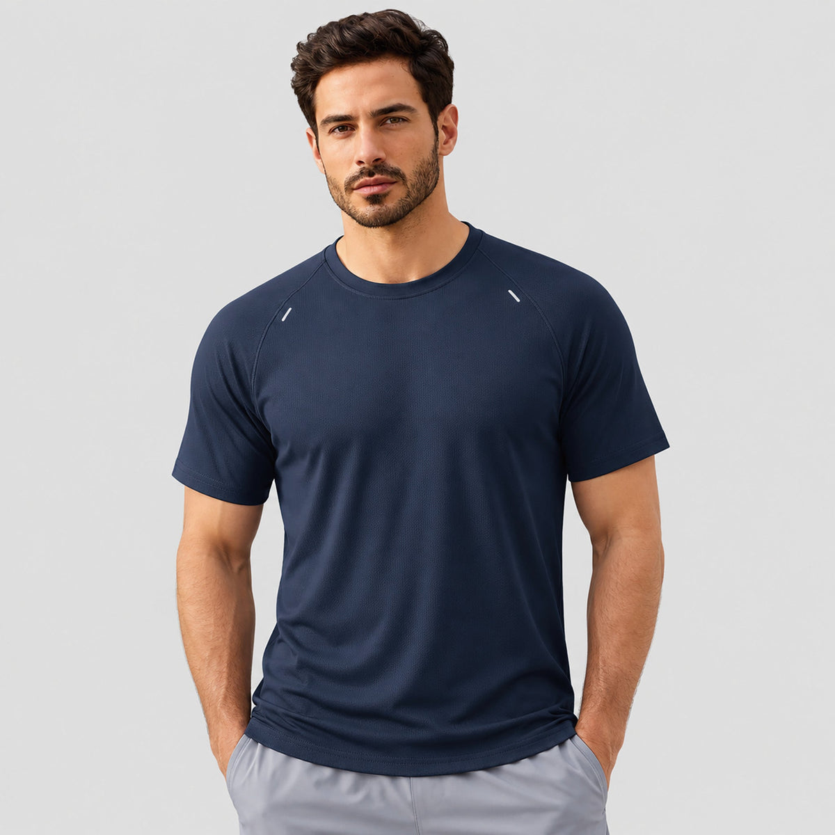 Navy MAGCOMSEN Men's Quick Dry Short Sleeve Athletic Shirt Breathable Mesh Workout Top in #Color_Navy