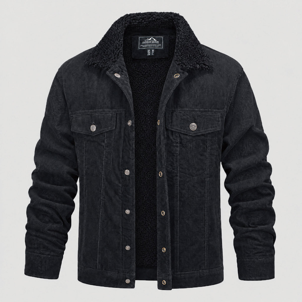 Men's Sherpa Lined Corduroy Jacket | Retro Warm Fleece Coat Dark Grey by MAGCOMSEN