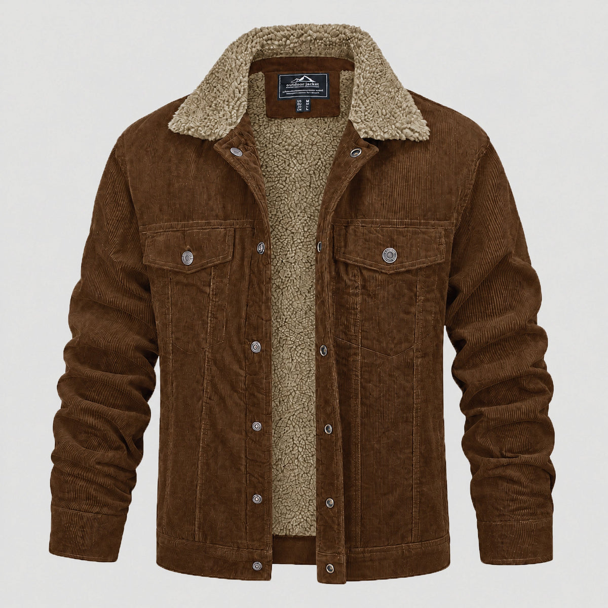 Men's Sherpa Lined Corduroy Jacket | Retro Warm Fleece Coat Brown by MAGCOMSEN