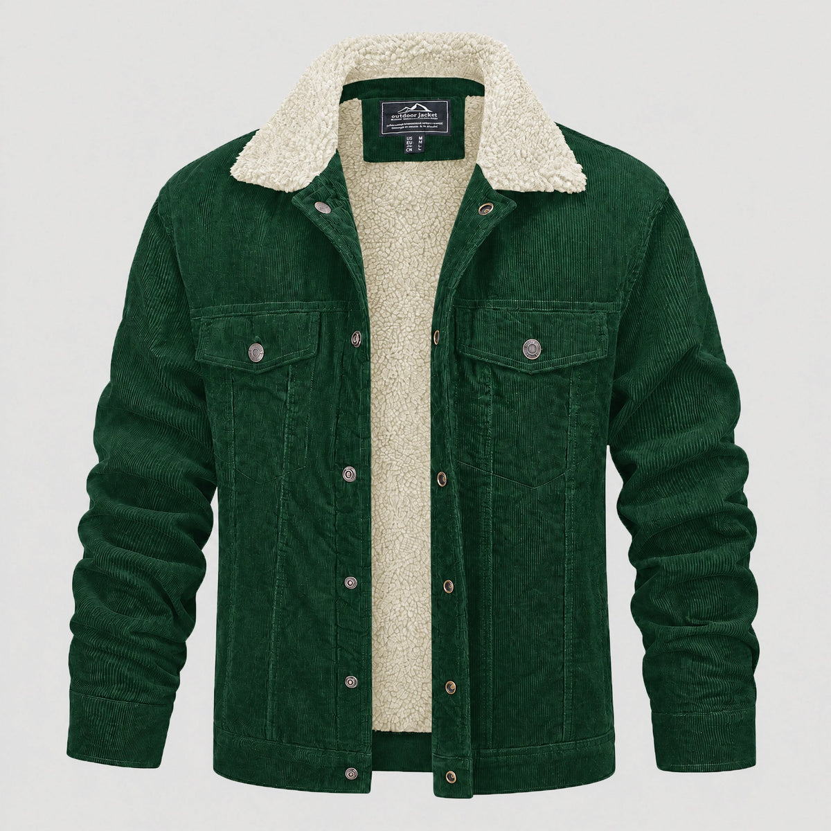 Men's Sherpa Lined Corduroy Jacket | Retro Warm Fleece Coat Jade Green by MAGCOMSEN