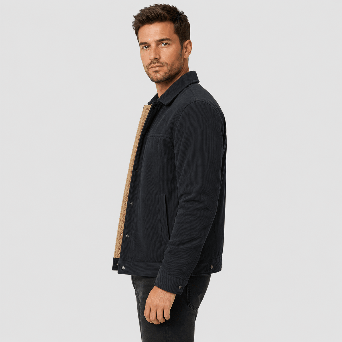 Men's Sherpa-Lined Corduroy Winter Jacket Dark Brown by MAGCOMSEN