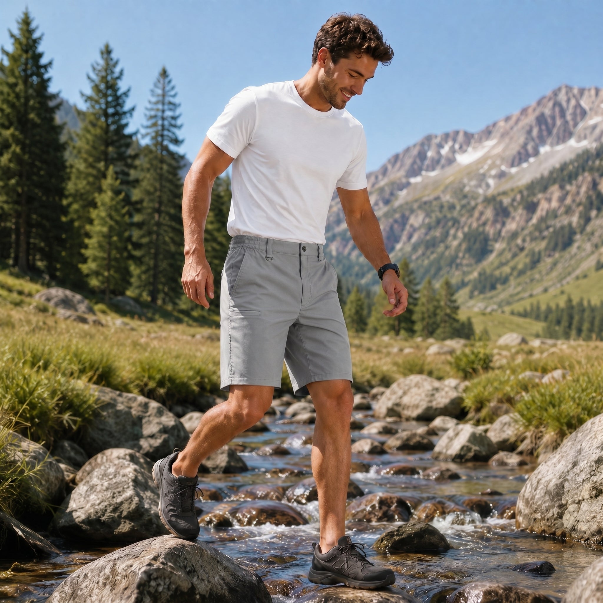 Men's Stretch Cotton Cargo Shorts - Below Knee Utility Work Shorts Light Grey by MAGCOMSEN