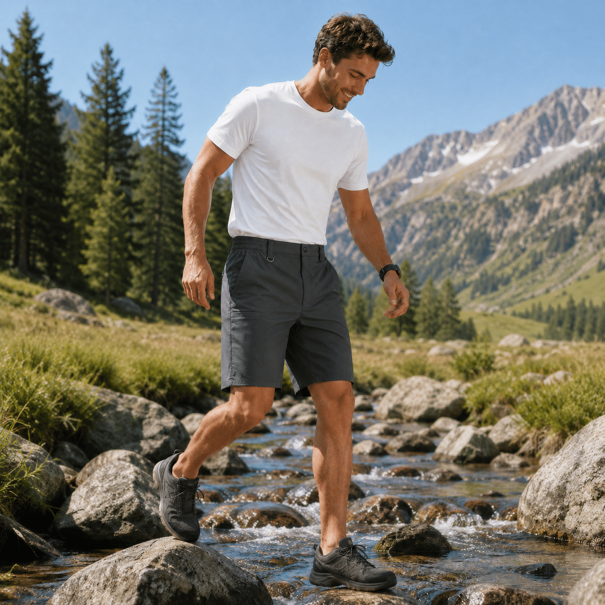Men's Stretch Cotton Cargo Shorts - Below Knee Utility Work Shorts Dark Grey by MAGCOMSEN