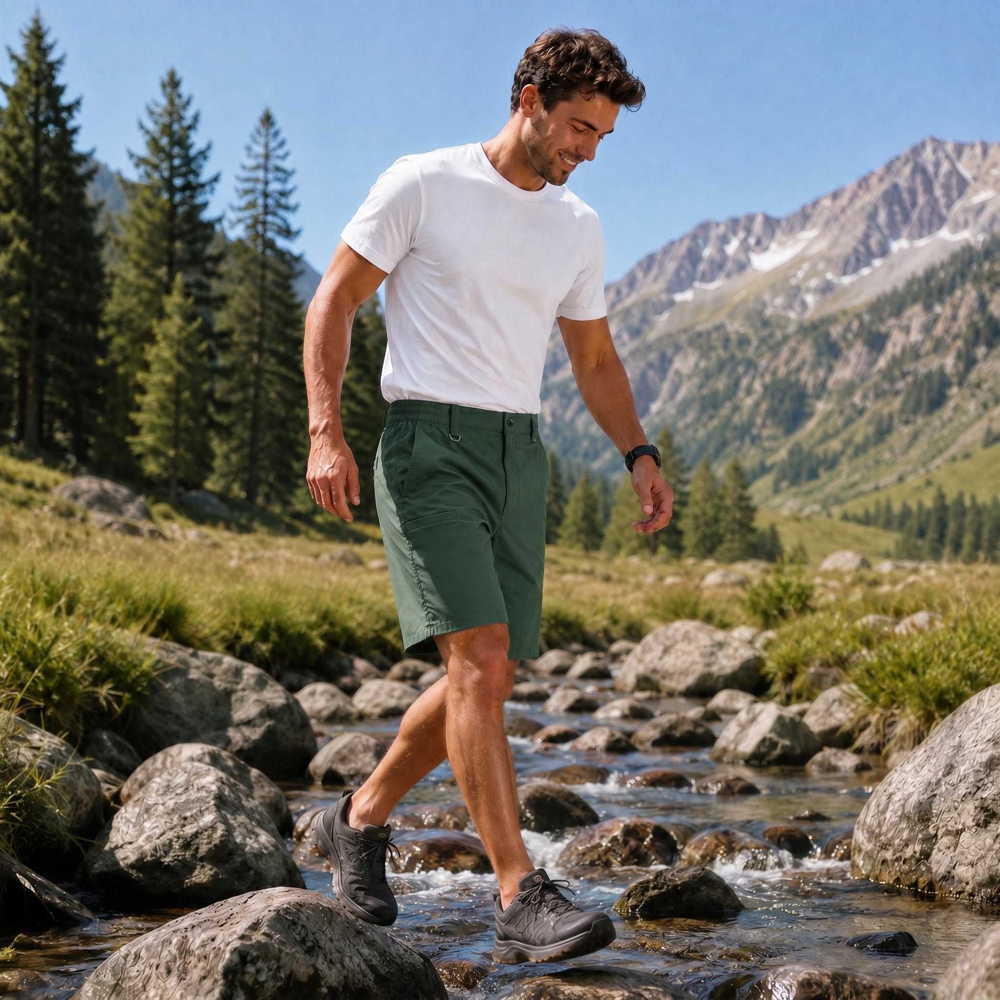 Men's Stretch Cotton Cargo Shorts - Below Knee Utility Work Shorts Deep Grey Green by MAGCOMSEN