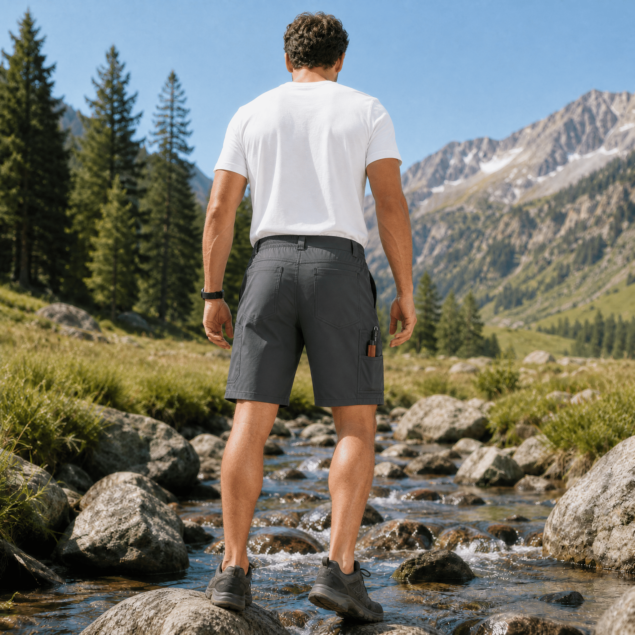 Men's Stretch Cotton Cargo Shorts - Below Knee Utility Work Shorts Light Grey by MAGCOMSEN