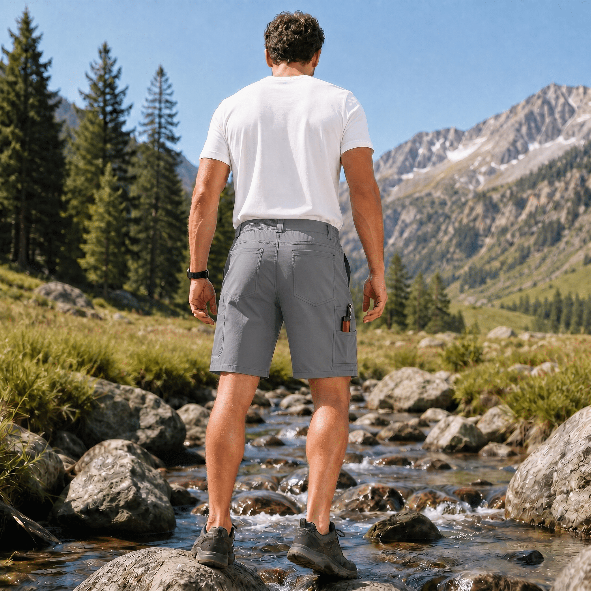 Men's Stretch Cotton Cargo Shorts - Below Knee Utility Work Shorts Light Grey by MAGCOMSEN