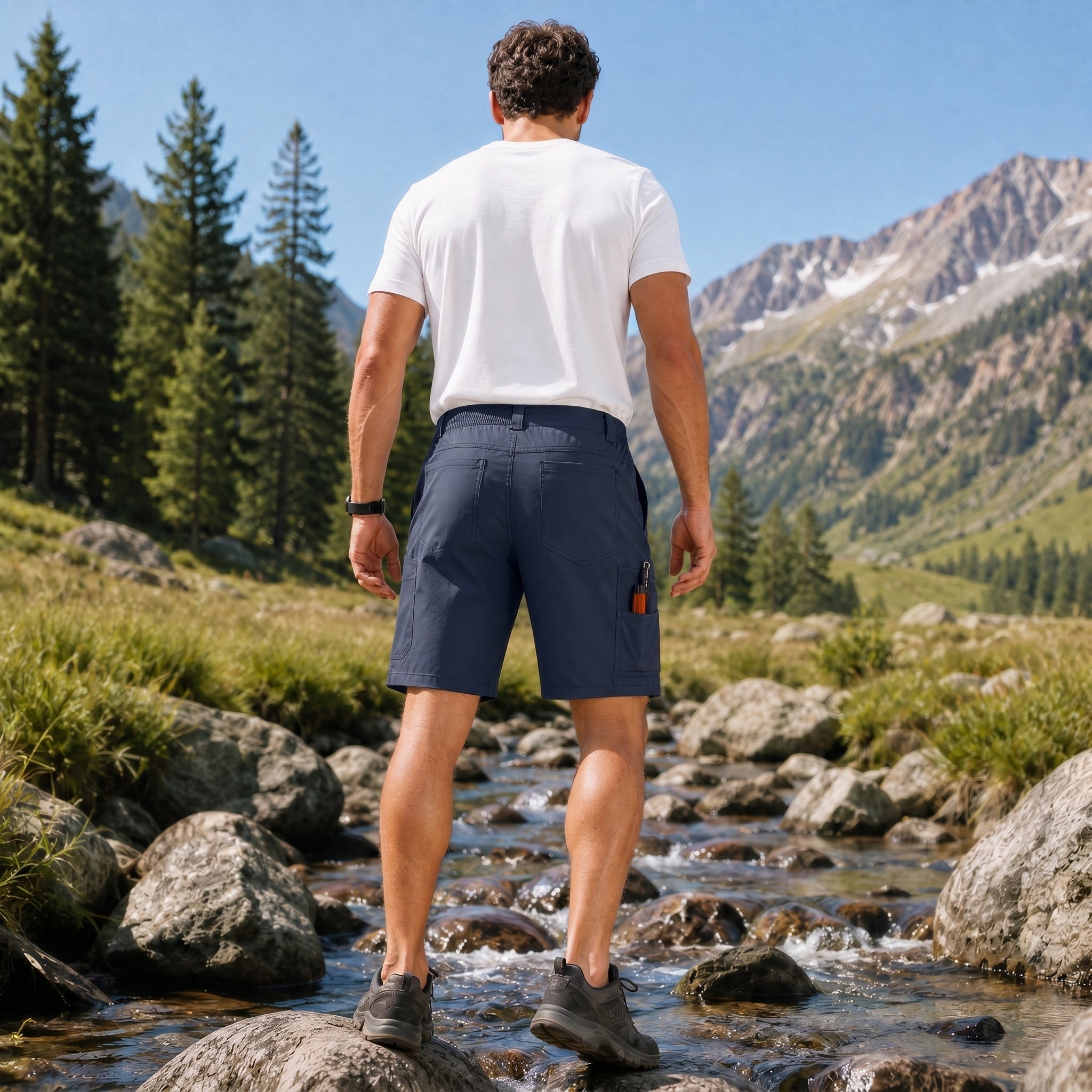 Men's Stretch Cotton Cargo Shorts - Below Knee Utility Work Shorts Light Grey by MAGCOMSEN