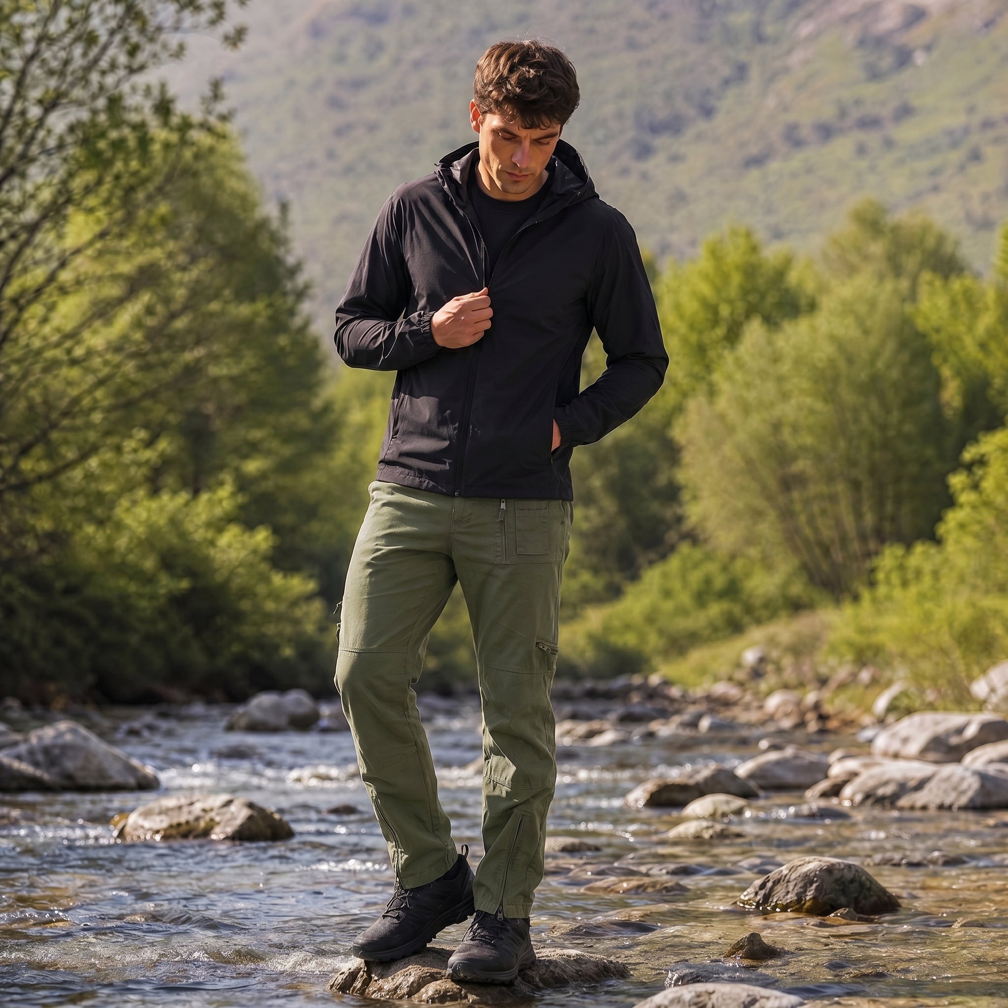 Men's Tactical Cargo Pants with 9 Pockets for Hiking Green by MAGCOMSEN