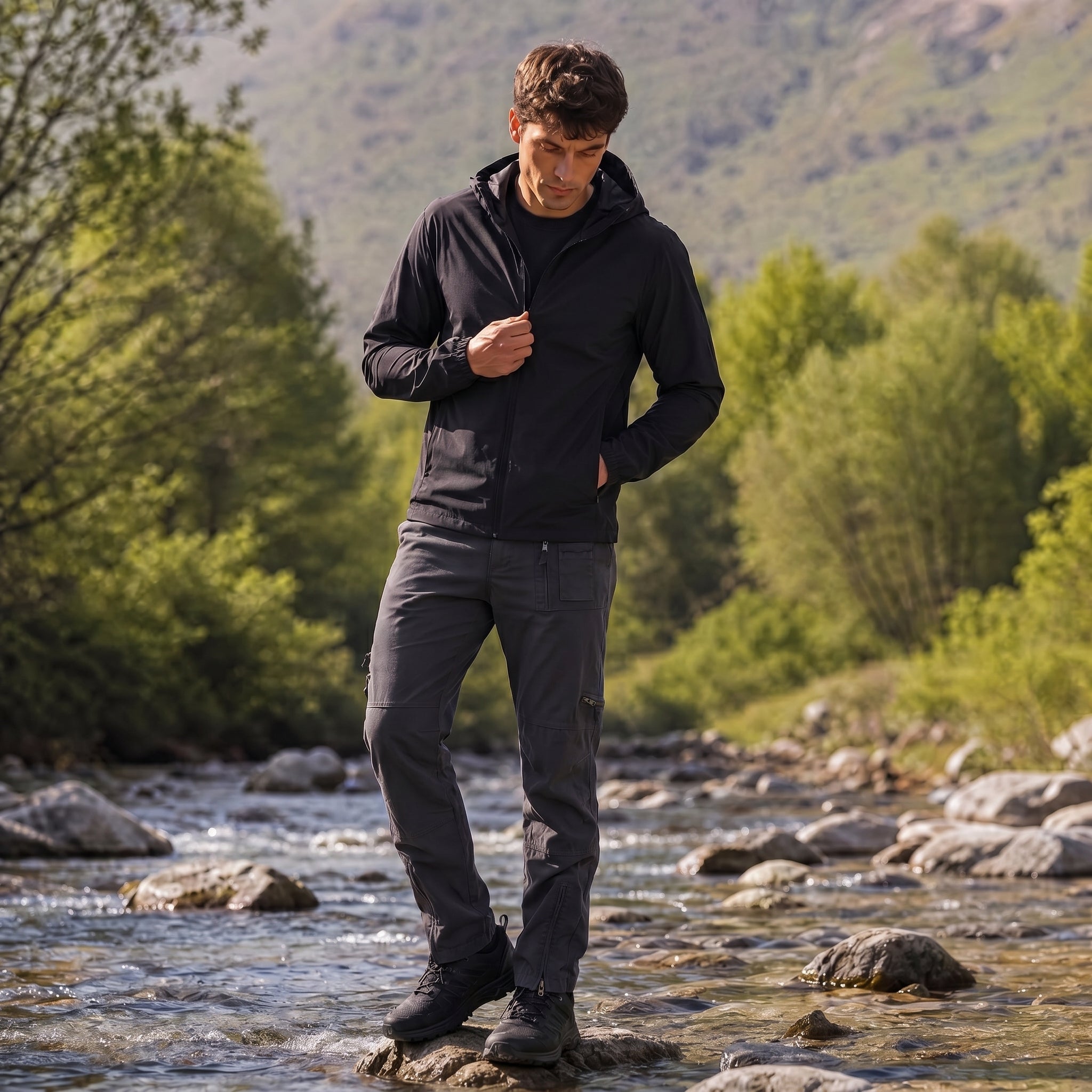 Men's Tactical Cargo Pants with 9 Pockets for Hiking Black by MAGCOMSEN