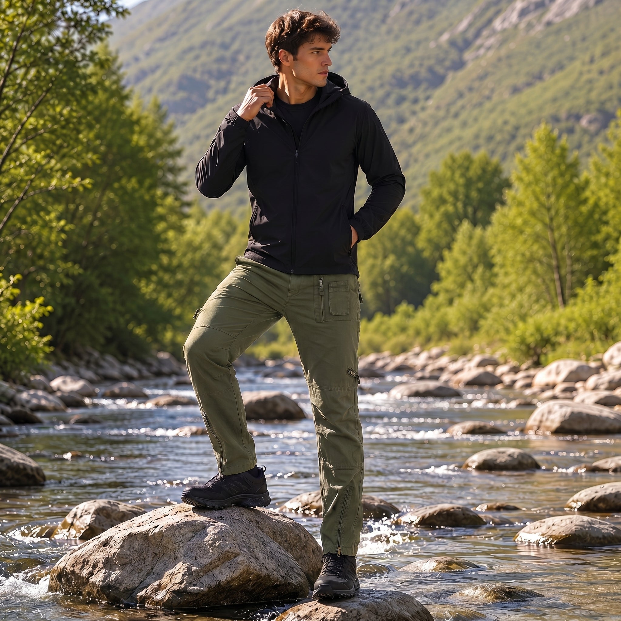 Men's Tactical Cargo Pants with 9 Pockets for Hiking Green by MAGCOMSEN