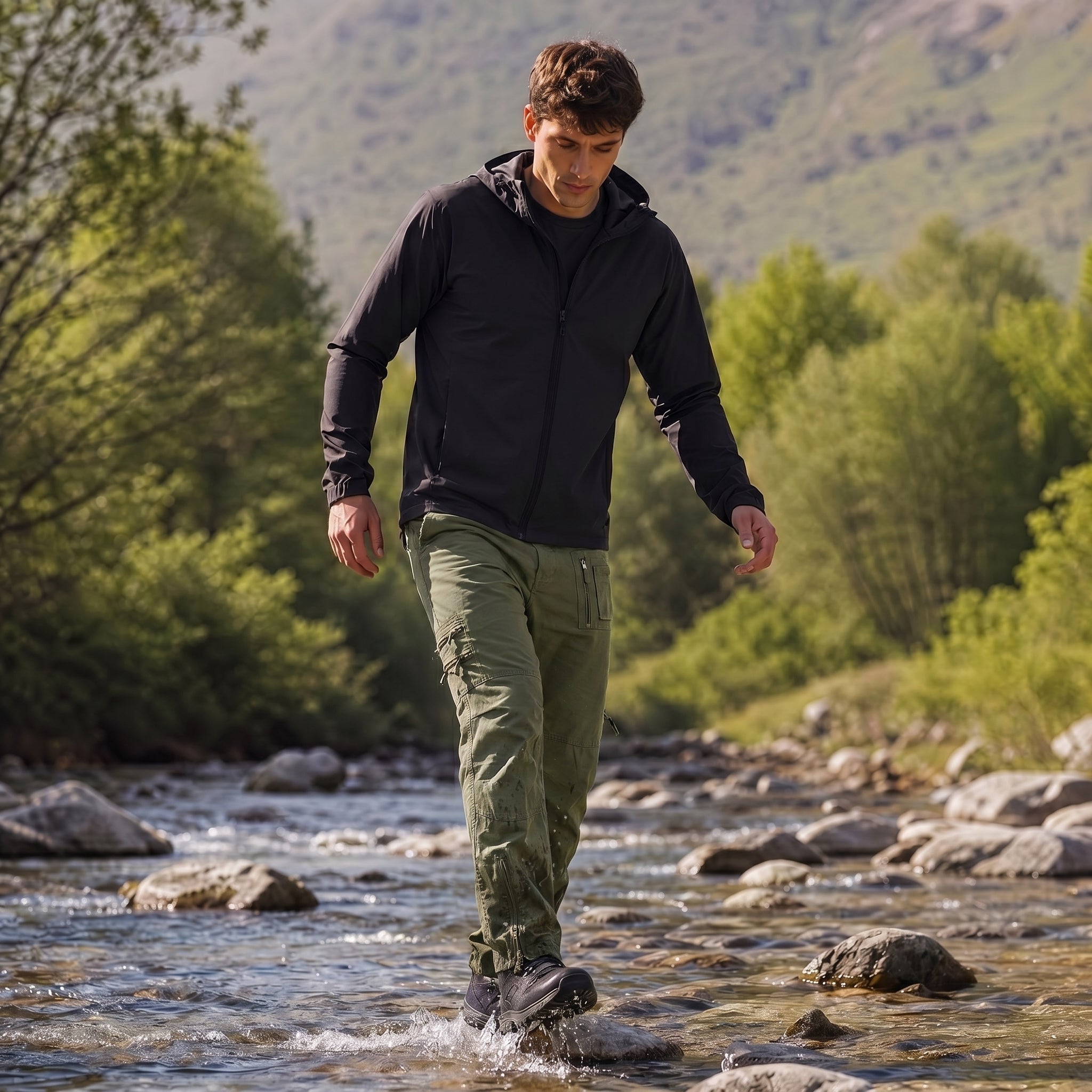 Men's Tactical Cargo Pants with 9 Pockets for Hiking Green by MAGCOMSEN